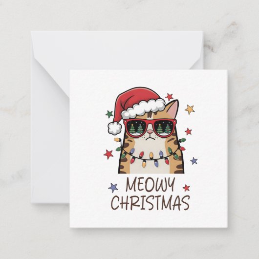 Funny Santa Cat “Meowy Christmas” Note Card ノートカード (正面)