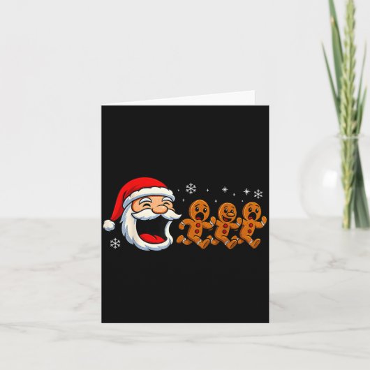 Funny Santa Chasing Gingerbread Christmas Cookie  カード (正面)