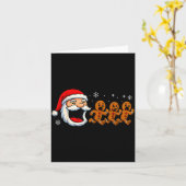 Funny Santa Chasing Gingerbread Christmas Cookie  カード (黄色い花)