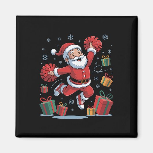 Funny Santa Cheering Cheerleading Christmas Xmas P マグネット (正面)
