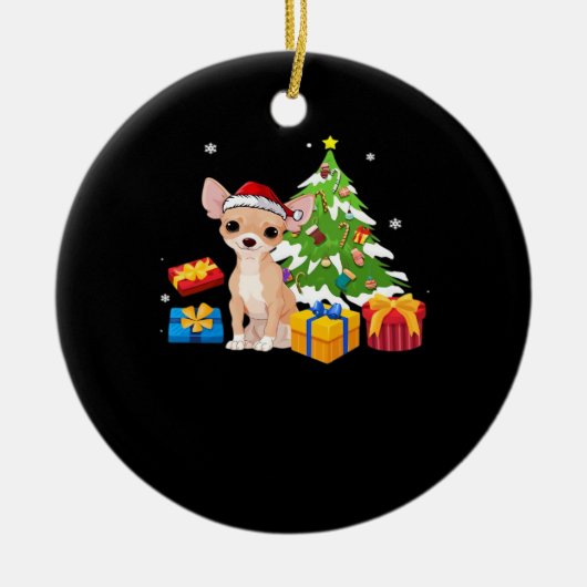Funny Santa Chihuahua Dog Christmas Tree Gifts Xma セラミックオーナメント (正面)