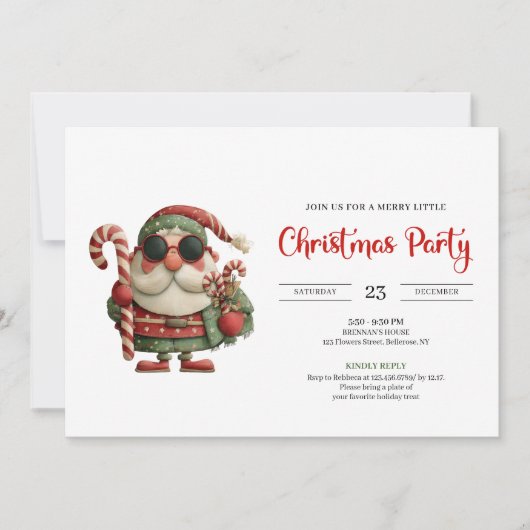 Funny Santa Classic Printable Red Green Party  招待状 (正面)