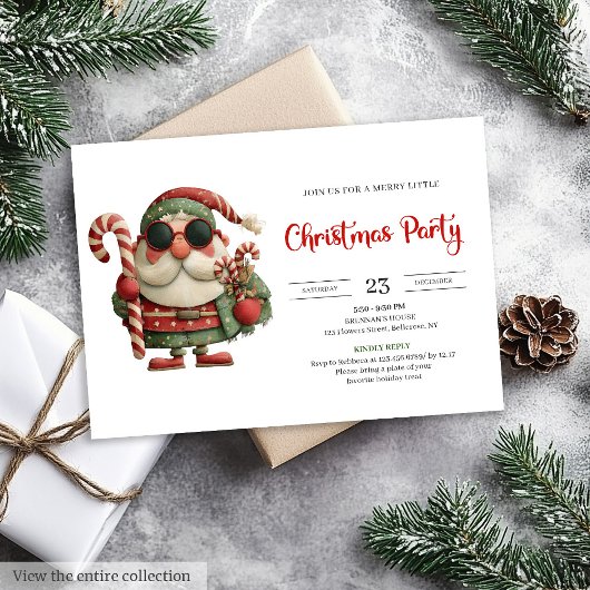 Funny Santa Classic Printable Red Green Party  招待状