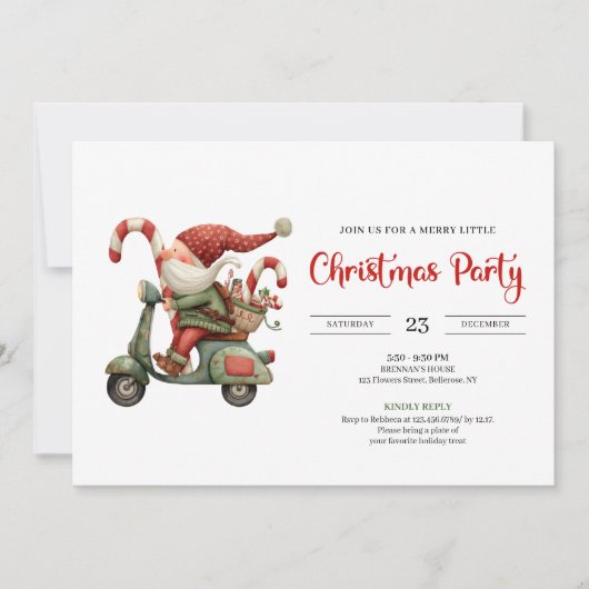 Funny Santa Classic Red Green Digital Party Invite 招待状 (正面)