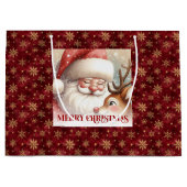Funny Santa Claus and Rudolph Christmas Kids Gift  ラージペーパーバッグ (正面)