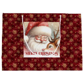 Funny Santa Claus and Rudolph Christmas Kids Gift  ラージペーパーバッグ (裏面)