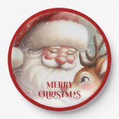 Funny Santa Claus and Rudolph Holiday Party Plates ペーパープレート (正面)