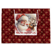 Funny Santa Claus and Rudolph Kids Christmas Gift  ラージペーパーバッグ (正面)