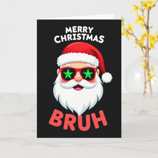 Funny Santa Claus Bruh Christmas Card Meme カード (黄色い花)