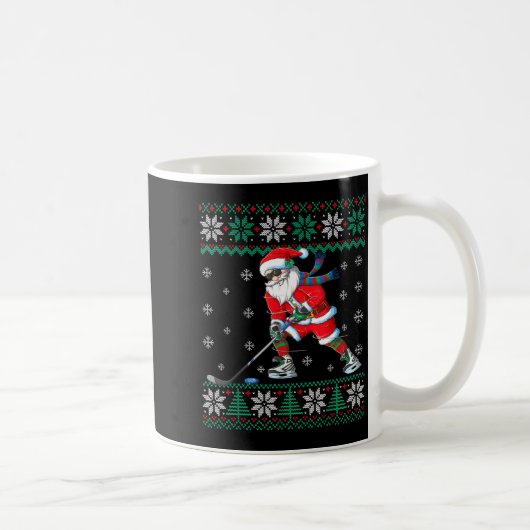 Funny Santa Claus Christmas Ice Hockey Ugly Sweate コーヒーマグカップ (右)