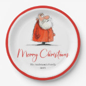 Funny Santa Claus Holiday Festive Paper Plates ペーパープレート (正面)