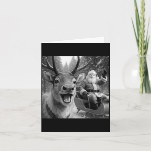 Funny Santa Claus In Sleigh With Reindeer Christma カード (正面)