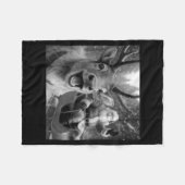 Funny Santa Claus In Sleigh With Reindeer Christma フリースブランケット (正面(横))