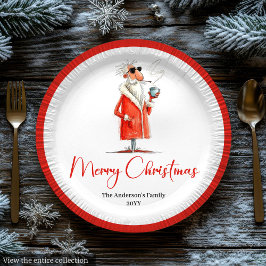 Funny Santa Claus Minimalist Holiday Tableware Set ペーパープレート