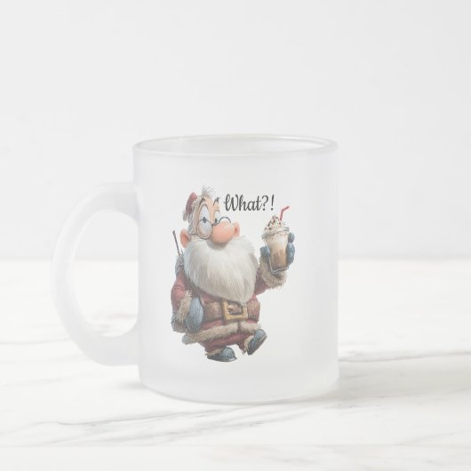 Funny Santa Claus Mug "What?!" Design フロストグラスマグカップ (左)