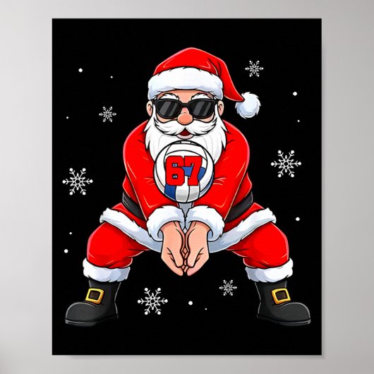 Funny Santa Claus Playing Volleyball Six Seven Chr ポスター (正面)