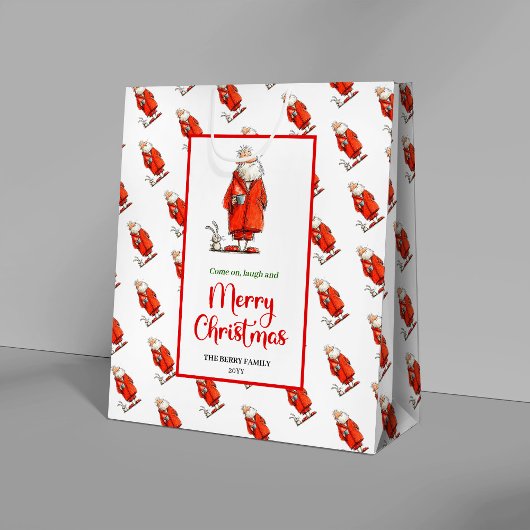 Funny Santa Claus red green Christmas gift bags  ミディアムペーパーバッグ