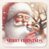 Funny Santa Claus Red Nose Rudolph Coasters スクエアペーパーコースター (正面)