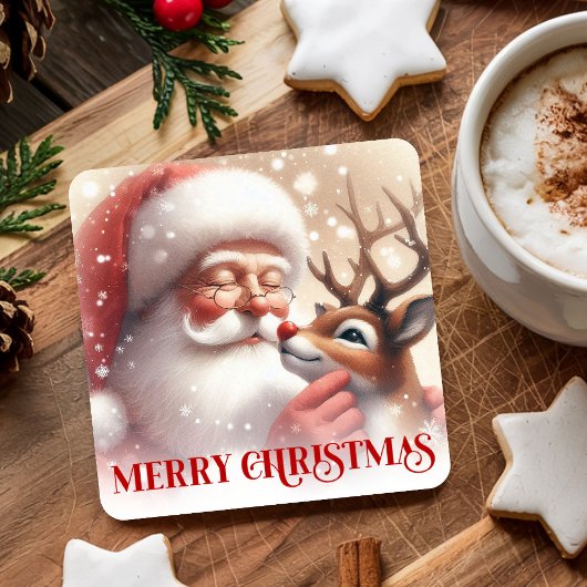Funny Santa Claus Red Nose Rudolph Coasters スクエアペーパーコースター