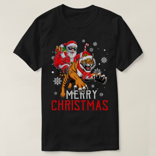 Funny Santa Claus Riding Tiger Xmas Holiday Men Bo Tシャツ (デザイン正面)
