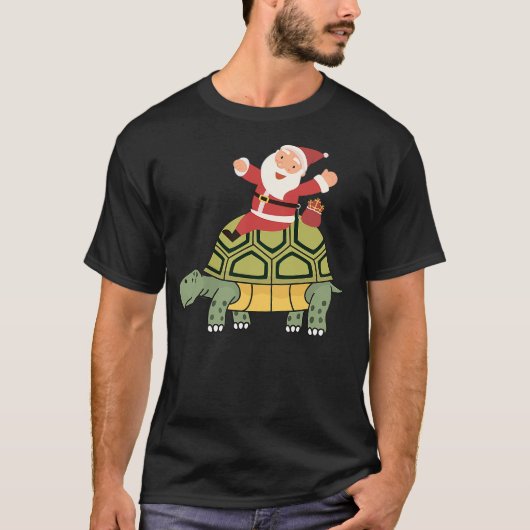 Funny Santa Claus Riding Tortoise Christmas Turtle Tシャツ (正面)