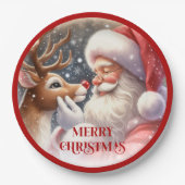 Funny Santa Claus Rudolph Kids Christmas Decor ペーパープレート (正面)
