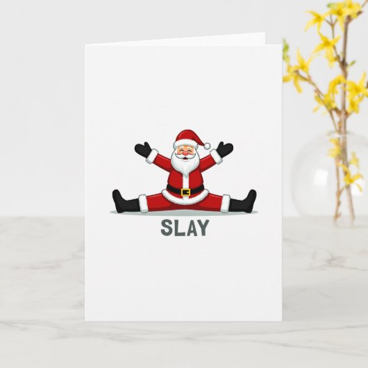 Funny Santa Claus Slay Christmas Card Internet Mem カード (黄色い花)