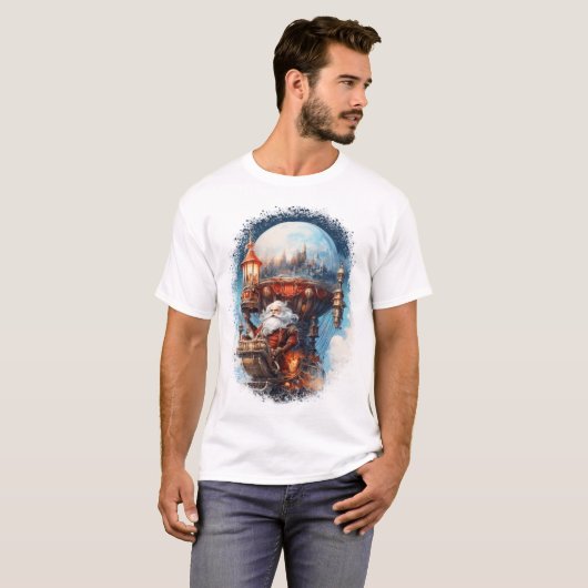 Funny Santa Claus, soaring through the sky Tシャツ (正面フル)