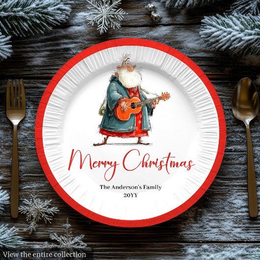 Funny Santa Claus Watercolor Christmas Plates ペーパープレート