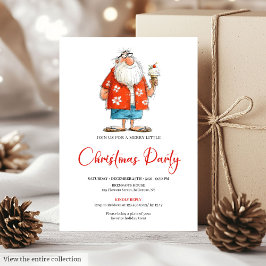 Funny Santa Claus Watercolor Festive Party Invite 招待状