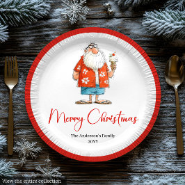 Funny Santa Claus Watercolor Holiday Plates ペーパープレート