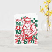 Funny Santa Claus Your Mom Like My Package Christm カード (黄色い花)