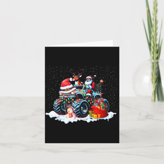 Funny Santa Clause Riding Monster Red Truck Xmas T カード (正面)