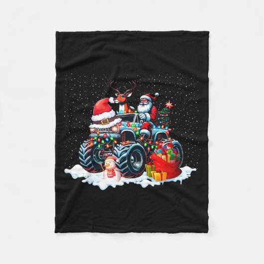 Funny Santa Clause Riding Monster Red Truck Xmas T フリースブランケット (正面)