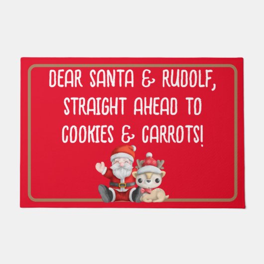Funny Santa Cookies Straight Ahead Christmas ドアマット (正面)