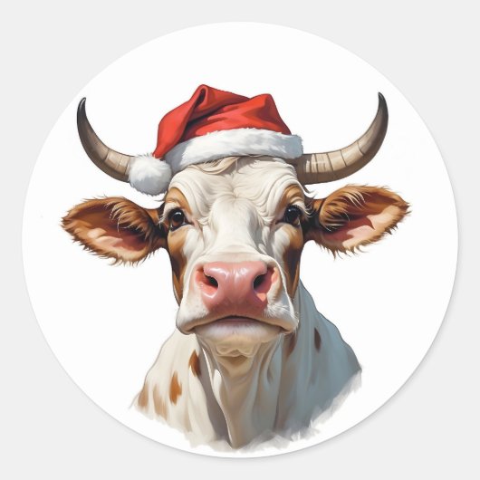 funny santa cow ラウンドシール (正面)