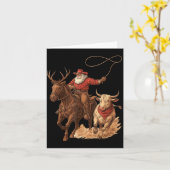 Funny Santa Cowboy Rodeo Reindeer Western Horse Ro カード (黄色い花)