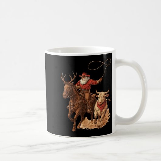 Funny Santa Cowboy Rodeo Reindeer Western Horse Ro コーヒーマグカップ (右)