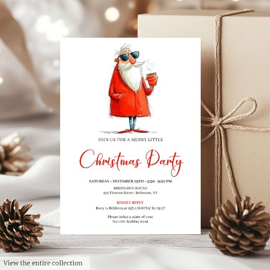 Funny Santa Custom Holiday Cocktail Invitation 招待状
