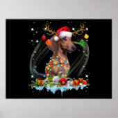 Funny Santa Dachshund Reindeer Light Christmas ポスター (正面)