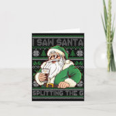 Funny Santa Drinking Beer Splitting G Christmas Ad カード (正面)