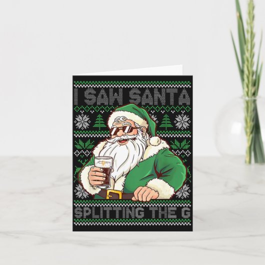 Funny Santa Drinking Beer Splitting G Christmas Ad カード (正面)