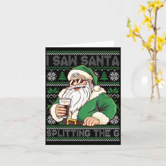 Funny Santa Drinking Beer Splitting G Christmas Ad カード (黄色い花)