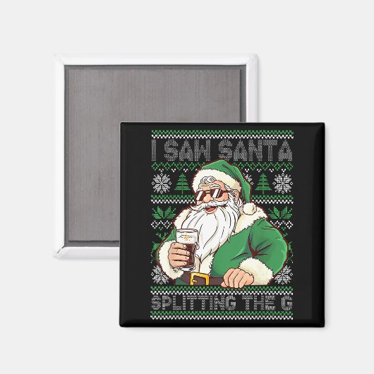Funny Santa Drinking Beer Splitting G Christmas Ad マグネット (正面/裏面)