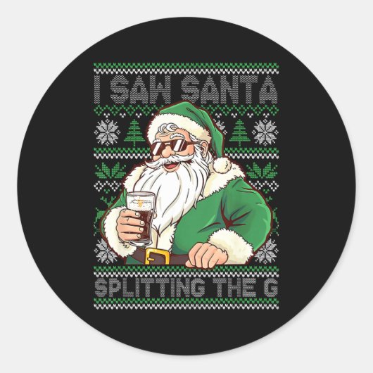 Funny Santa Drinking Beer Splitting G Christmas Ad ラウンドシール (正面)