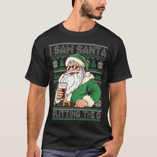 Funny Santa Drinking Beer Splitting G Christmas Ad Tシャツ (正面)