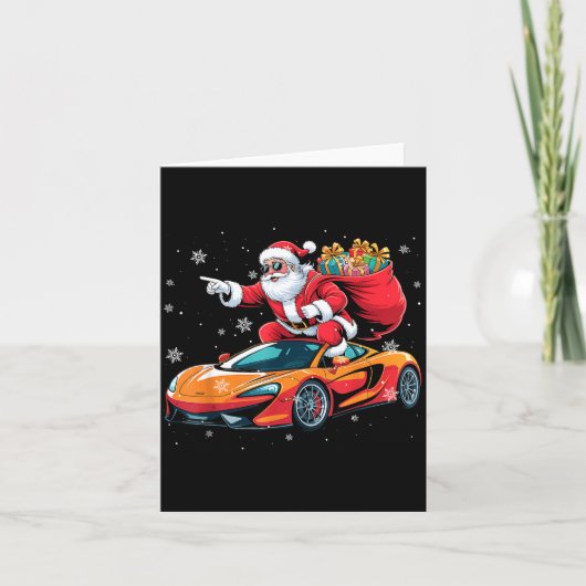 Funny Santa Driving Srt Car Xmas Pajama Christmas  カード (正面)