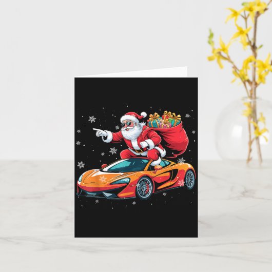 Funny Santa Driving Srt Car Xmas Pajama Christmas  カード (黄色い花)