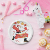 Funny Santa Drummer Ugly Christmas Xmas Drumming  ペーパープレート (パーティー)