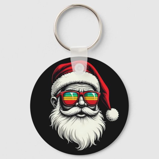 Funny Santa Face Retro Sunglasses Christmas  キーホルダー (正面)